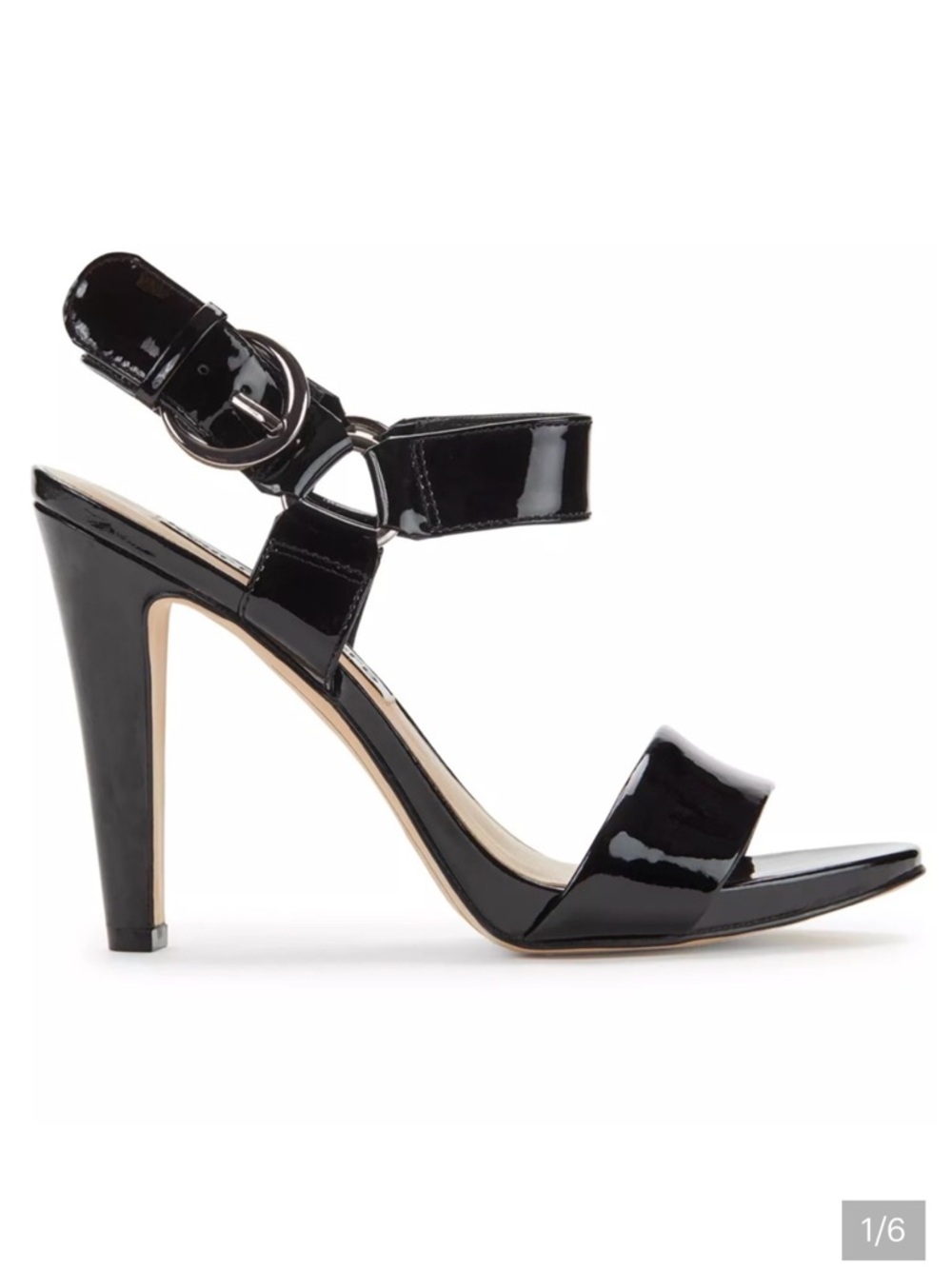 Karl Lagerfeld Black Patent Ankle-Strap Stiletto Sandals